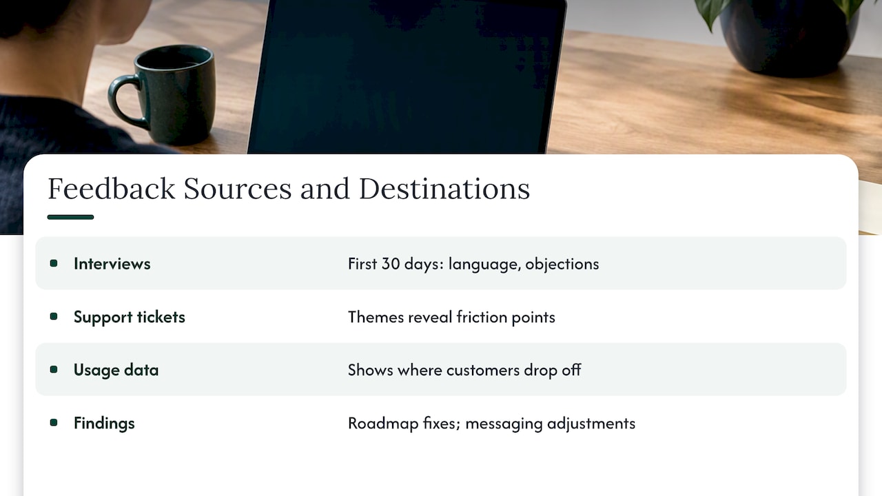 Three customer feedback sources feed two actions
