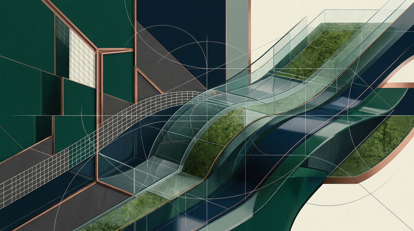 Abstract geometric pathways connecting separate organizational structures into one continuous customer journey.