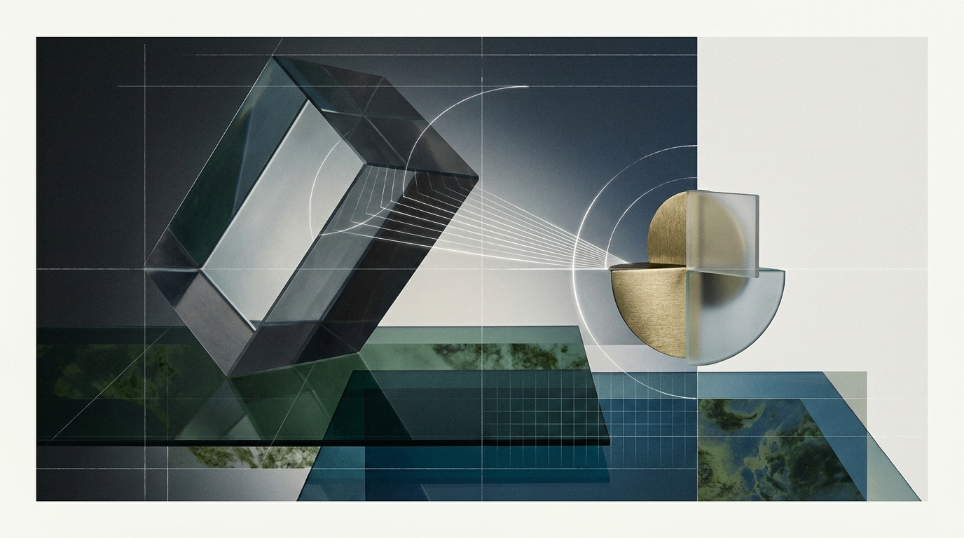 Abstract geometric forms transferring structural weight while remaining connected by stable lines.