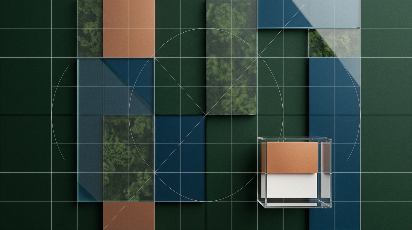 Abstract modular grid with one contained offset element representing a governed brand exception.